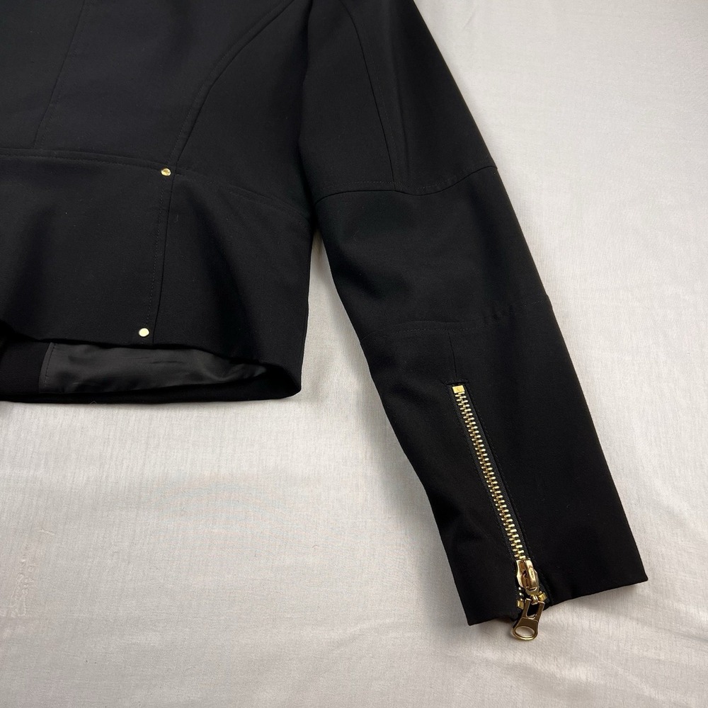 Calvin Klein Jacket Moto Biker Gold Sleeve Zippers Short Goth Black Women Sz 8 - Picture 6 of 9